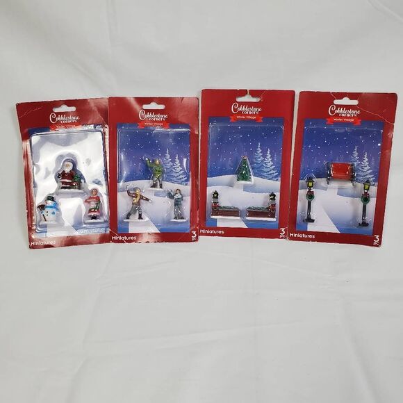 Cobblestone Corners Winter Village Miniatures Set of 4 Packs – 12 Pieces Christm - Picture 1 of 6